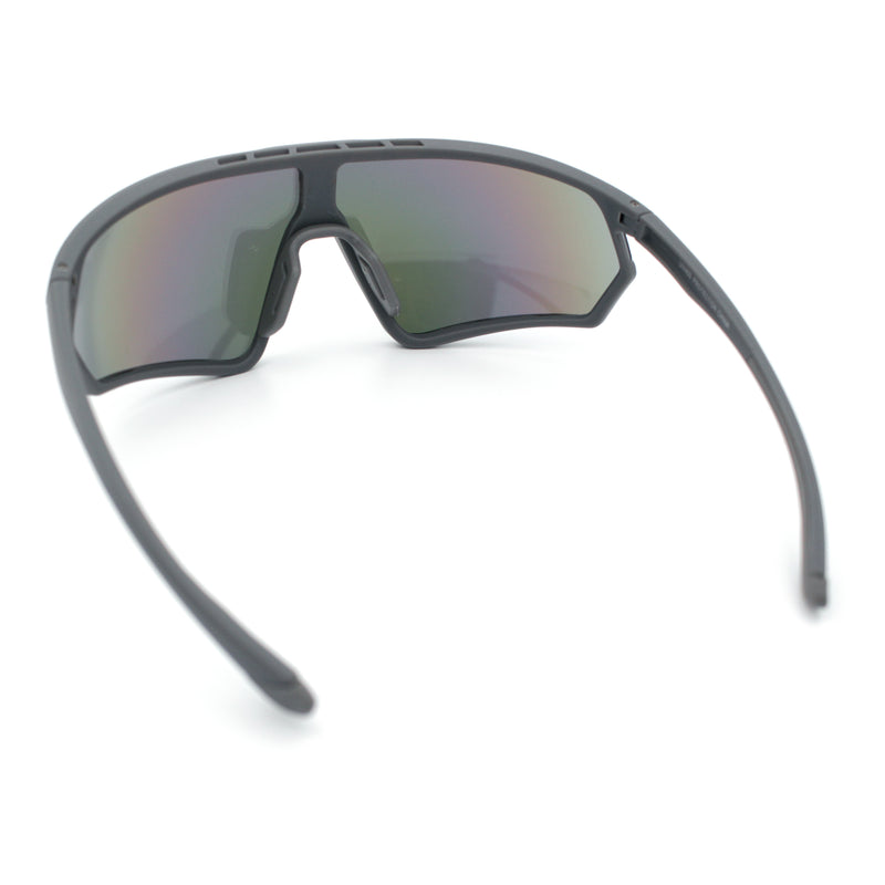 Mens Classic Oversized Shield Color Mirror Wrap Around Sport Plastic Sunglasses