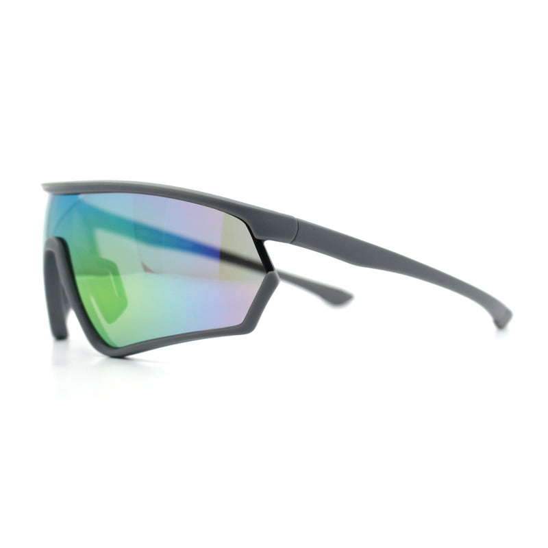 Mens Classic Oversized Shield Color Mirror Wrap Around Sport Plastic Sunglasses