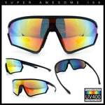 Mens Classic Oversized Shield Color Mirror Wrap Around Sport Plastic Sunglasses