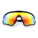 Mens Classic Oversized Shield Color Mirror Wrap Around Sport Plastic Sunglasses