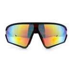 Mens Classic Oversized Shield Color Mirror Wrap Around Sport Plastic Sunglasses