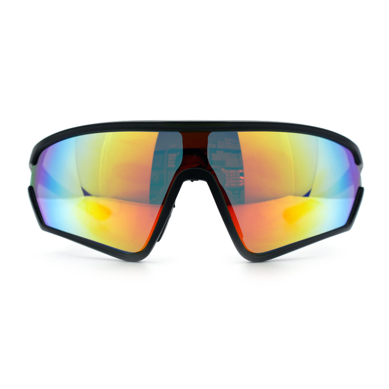 Mens Classic Oversized Shield Color Mirror Wrap Around Sport Plastic Sunglasses