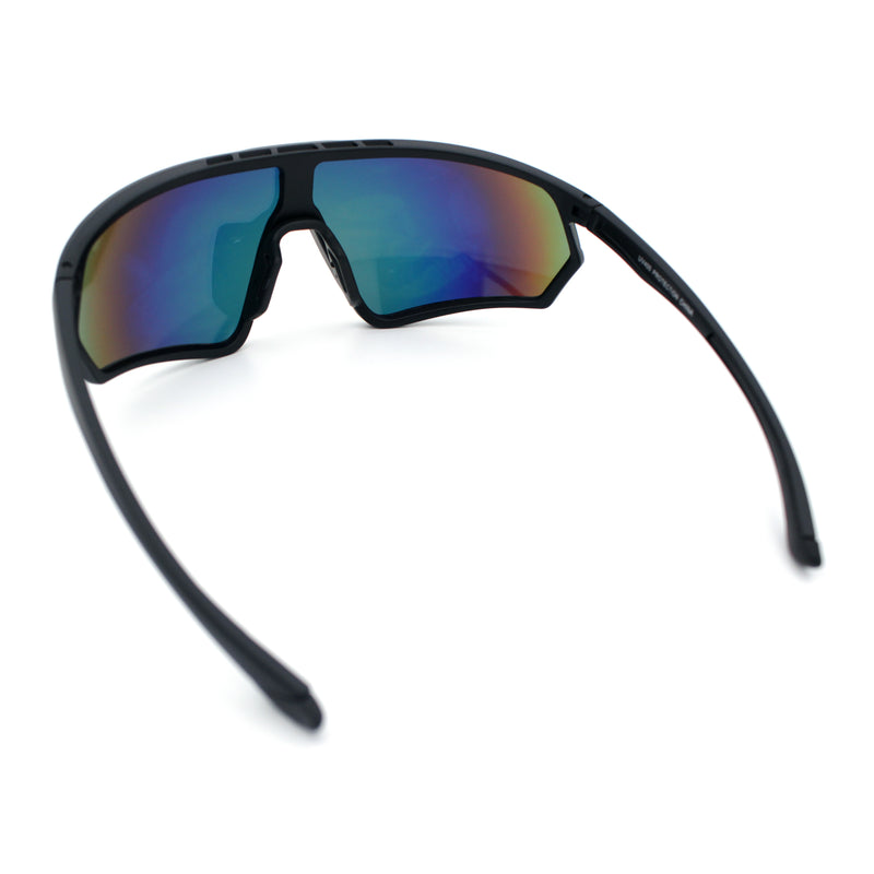 Mens Classic Oversized Shield Color Mirror Wrap Around Sport Plastic Sunglasses