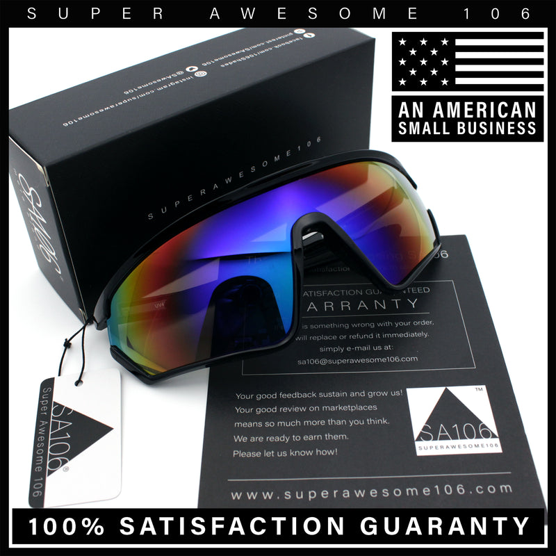 Mens Classic Oversized Shield Color Mirror Wrap Around Sport Plastic Sunglasses