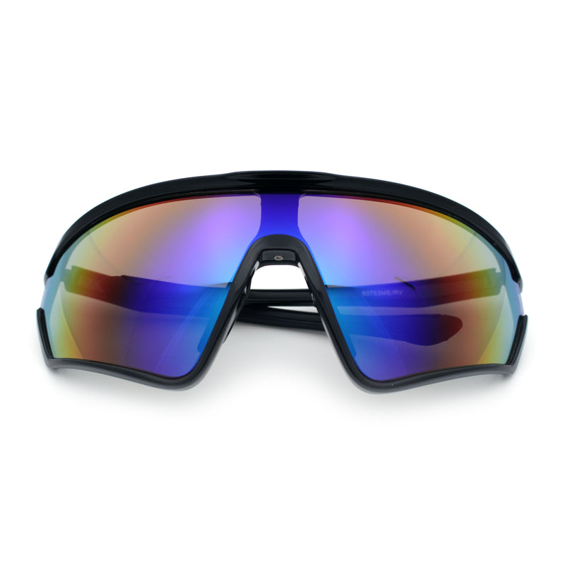 Mens Classic Oversized Shield Color Mirror Wrap Around Sport Plastic Sunglasses
