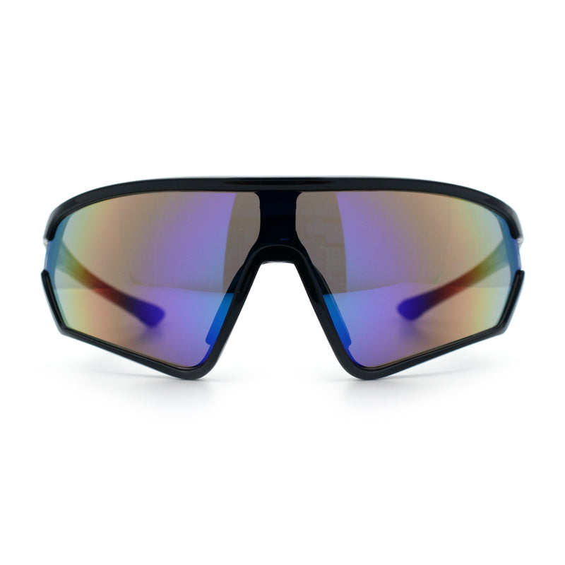 Mens Classic Oversized Shield Color Mirror Wrap Around Sport Plastic Sunglasses