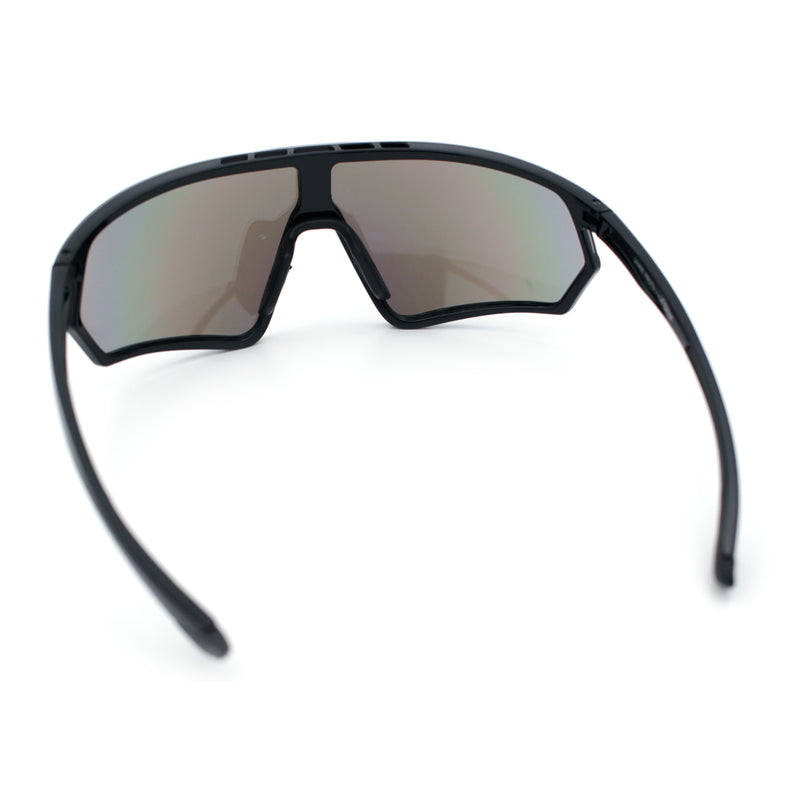 Mens Classic Oversized Shield Color Mirror Wrap Around Sport Plastic Sunglasses