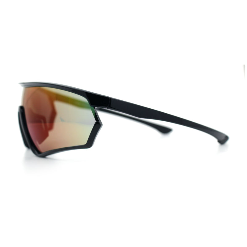 Mens Classic Oversized Shield Color Mirror Wrap Around Sport Plastic Sunglasses