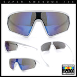 Mens Classic Oversized Shield Color Mirror Wrap Around Sport Plastic Sunglasses