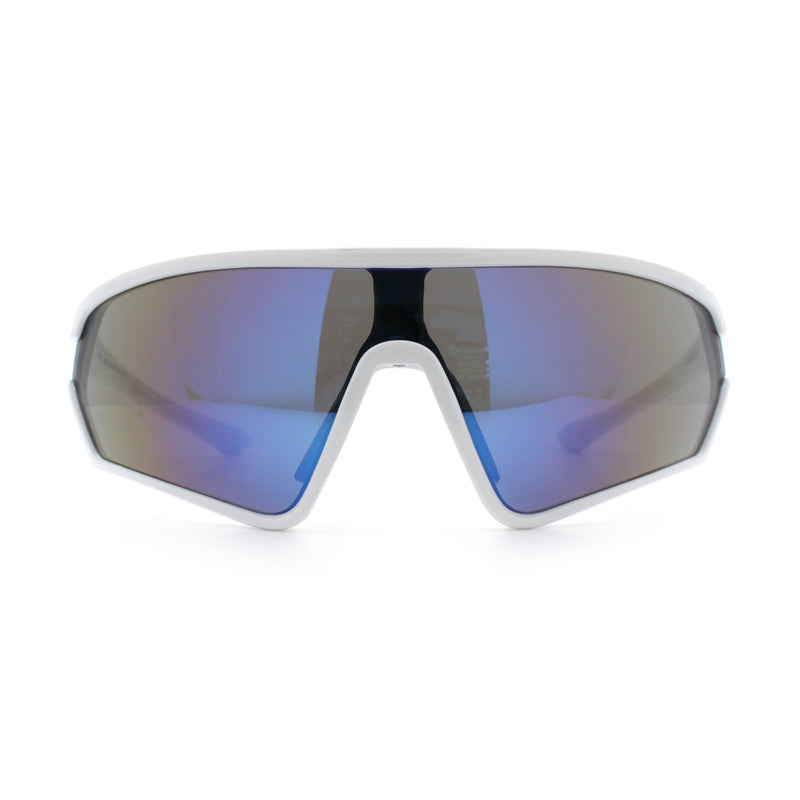Mens Classic Oversized Shield Color Mirror Wrap Around Sport Plastic Sunglasses