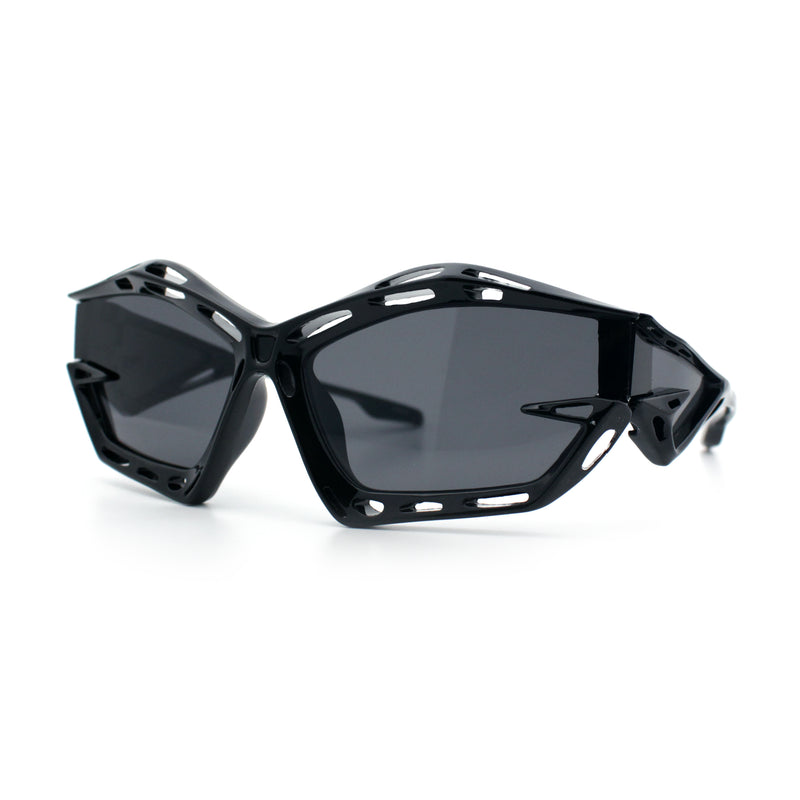Trendy Y2K Sport Fashion Geometric Vented Oversized Wrap Around Plastic Sunglasses