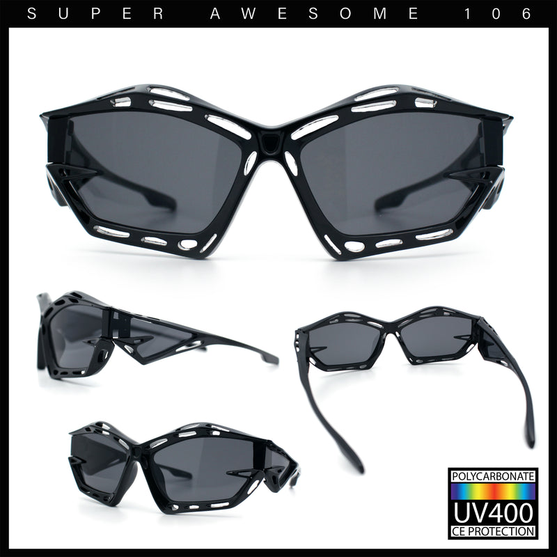 Trendy Y2K Sport Fashion Geometric Vented Oversized Wrap Around Plastic Sunglasses