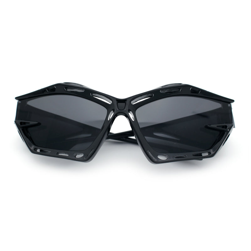 Trendy Y2K Sport Fashion Geometric Vented Oversized Wrap Around Plastic Sunglasses