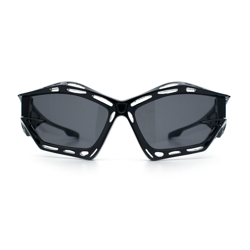 Trendy Y2K Sport Fashion Geometric Vented Oversized Wrap Around Plastic Sunglasses