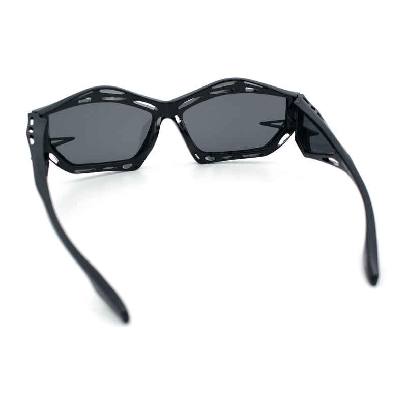 Trendy Y2K Sport Fashion Geometric Vented Oversized Wrap Around Plastic Sunglasses