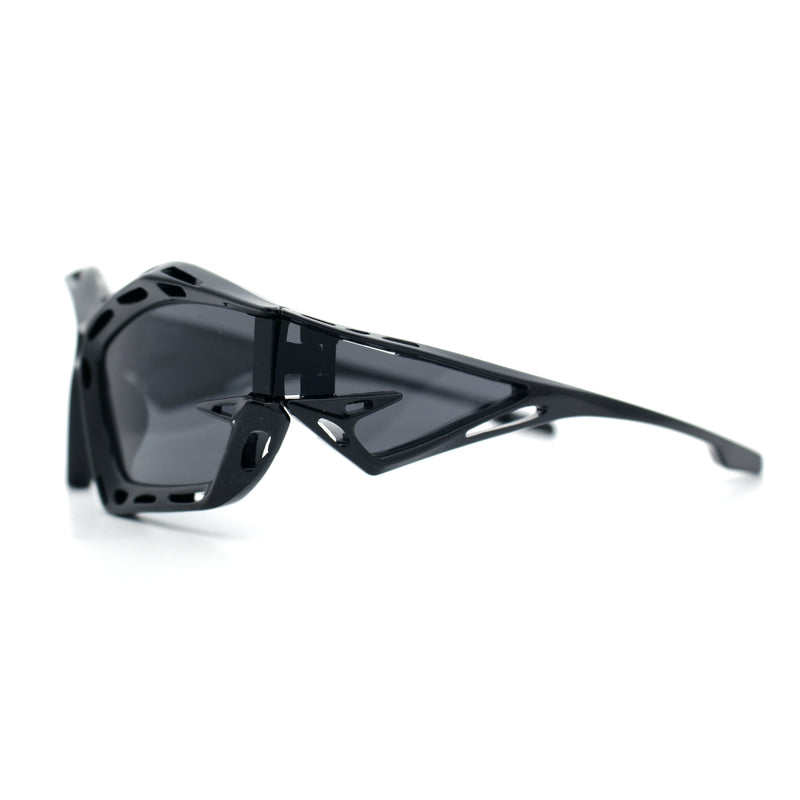 Trendy Y2K Sport Fashion Geometric Vented Oversized Wrap Around Plastic Sunglasses