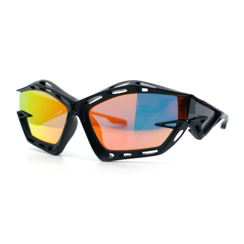 Trendy Y2K Sport Fashion Geometric Vented Oversized Wrap Around Plastic Sunglasses