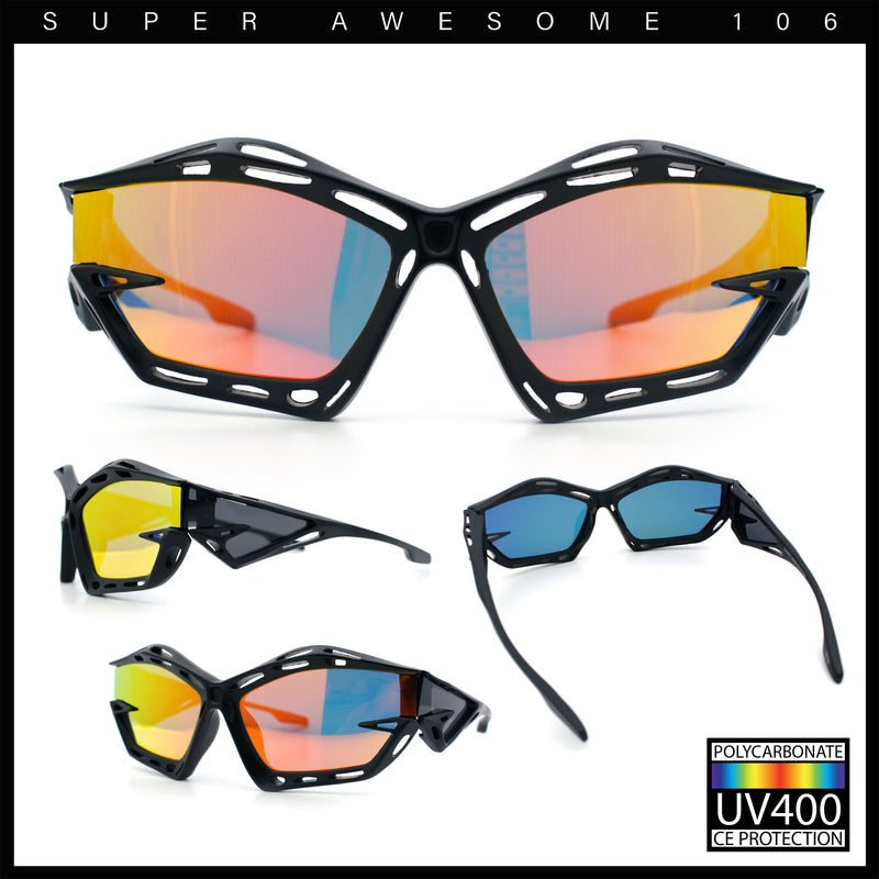 Trendy Y2K Sport Fashion Geometric Vented Oversized Wrap Around Plastic Sunglasses