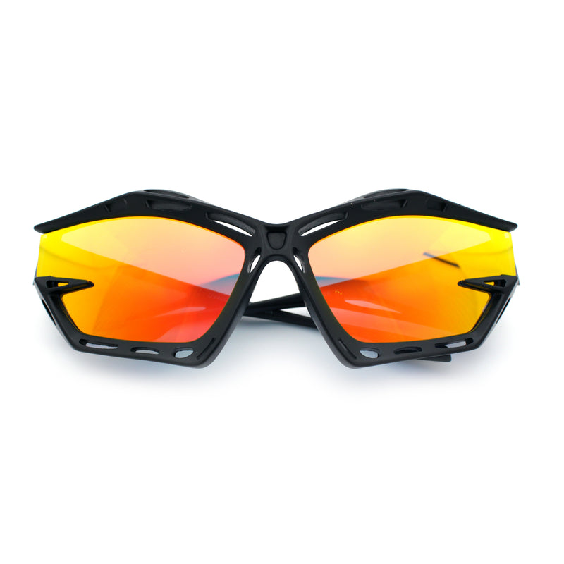 Trendy Y2K Sport Fashion Geometric Vented Oversized Wrap Around Plastic Sunglasses