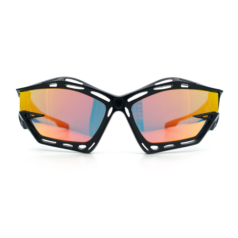 Trendy Y2K Sport Fashion Geometric Vented Oversized Wrap Around Plastic Sunglasses