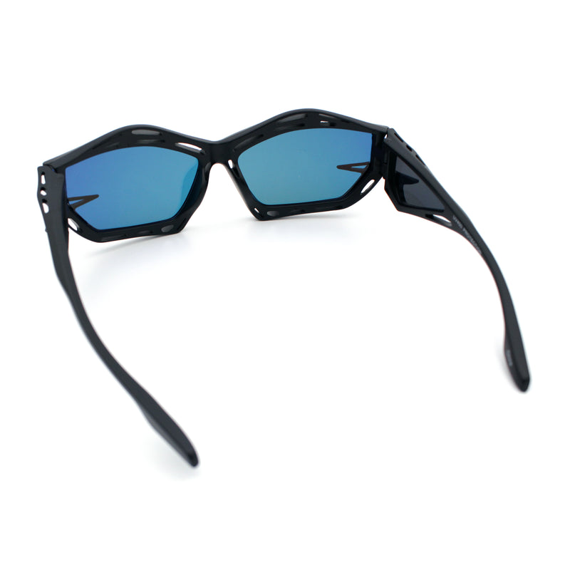 Trendy Y2K Sport Fashion Geometric Vented Oversized Wrap Around Plastic Sunglasses