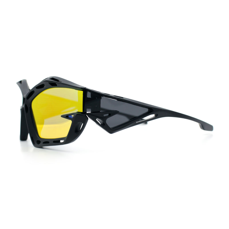 Trendy Y2K Sport Fashion Geometric Vented Oversized Wrap Around Plastic Sunglasses