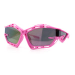 Trendy Y2K Sport Fashion Geometric Vented Oversized Wrap Around Plastic Sunglasses