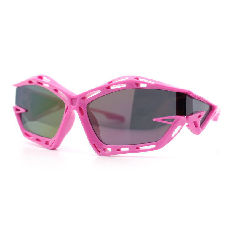 Trendy Y2K Sport Fashion Geometric Vented Oversized Wrap Around Plastic Sunglasses