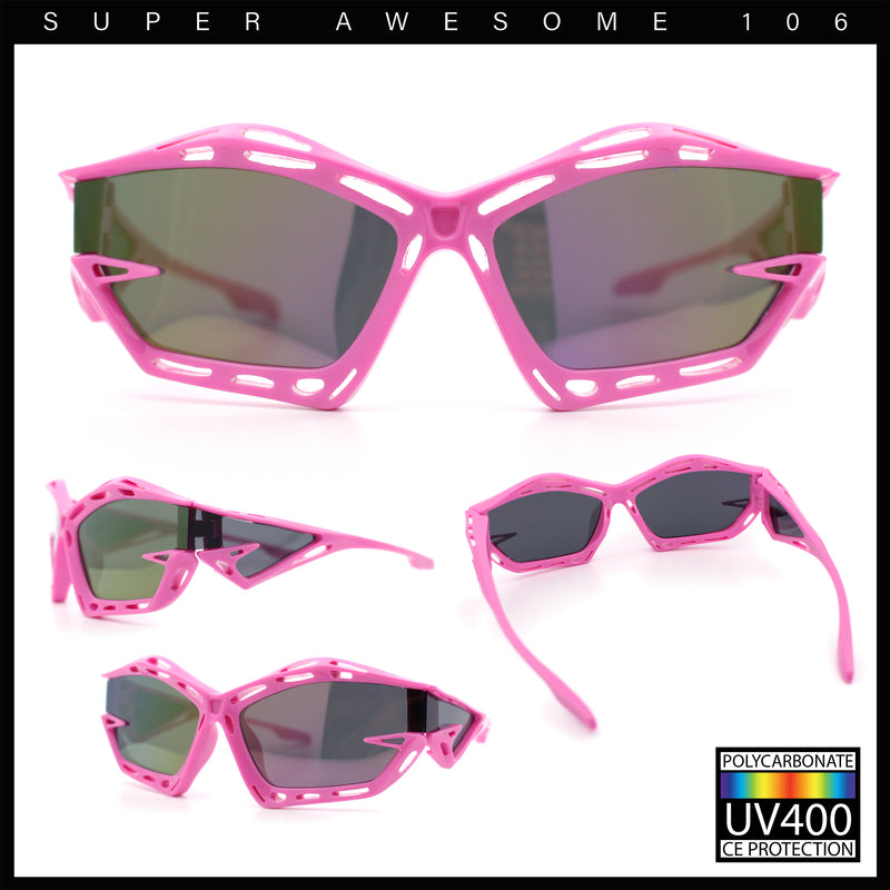 Trendy Y2K Sport Fashion Geometric Vented Oversized Wrap Around Plastic Sunglasses