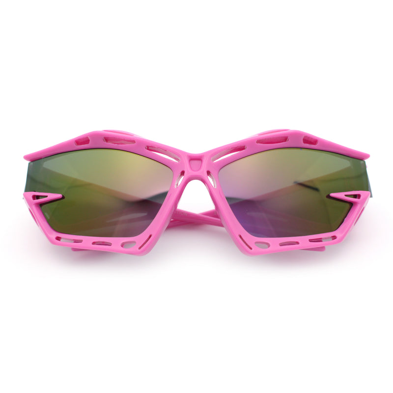 Trendy Y2K Sport Fashion Geometric Vented Oversized Wrap Around Plastic Sunglasses