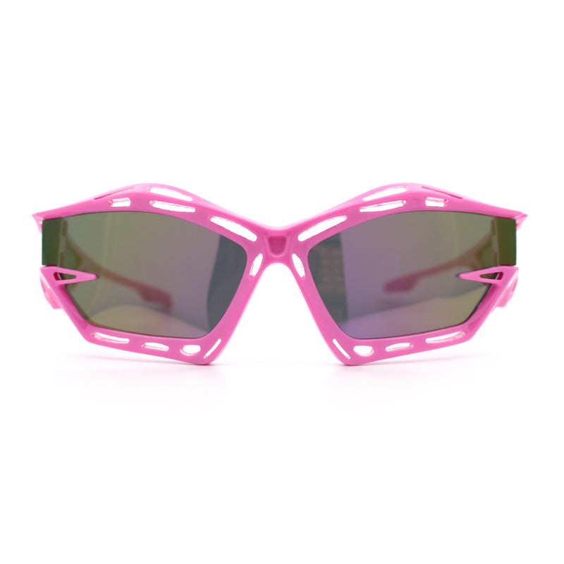 Trendy Y2K Sport Fashion Geometric Vented Oversized Wrap Around Plastic Sunglasses
