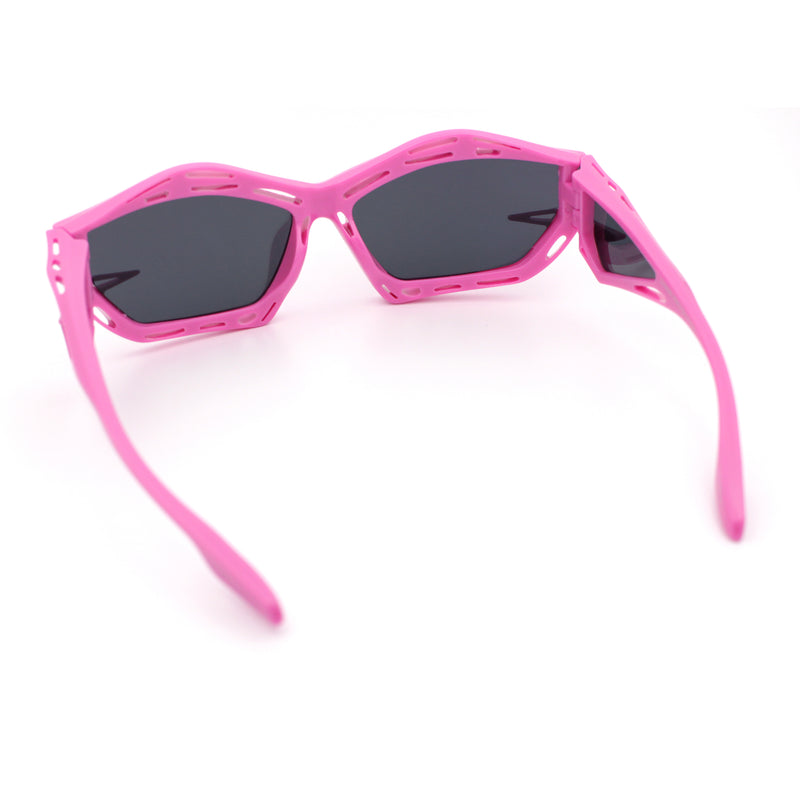 Trendy Y2K Sport Fashion Geometric Vented Oversized Wrap Around Plastic Sunglasses