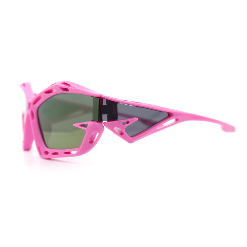 Trendy Y2K Sport Fashion Geometric Vented Oversized Wrap Around Plastic Sunglasses