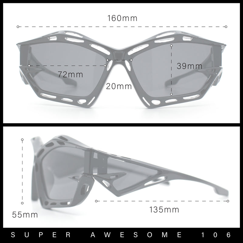 Trendy Y2K Sport Fashion Geometric Vented Oversized Wrap Around Plastic Sunglasses