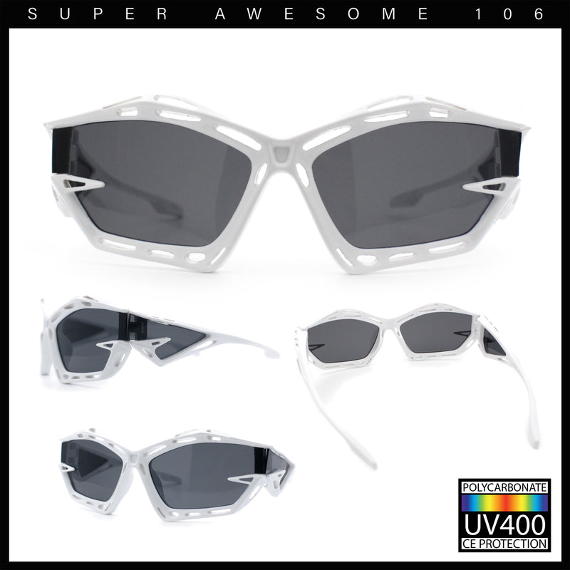 Trendy Y2K Sport Fashion Geometric Vented Oversized Wrap Around Plastic Sunglasses