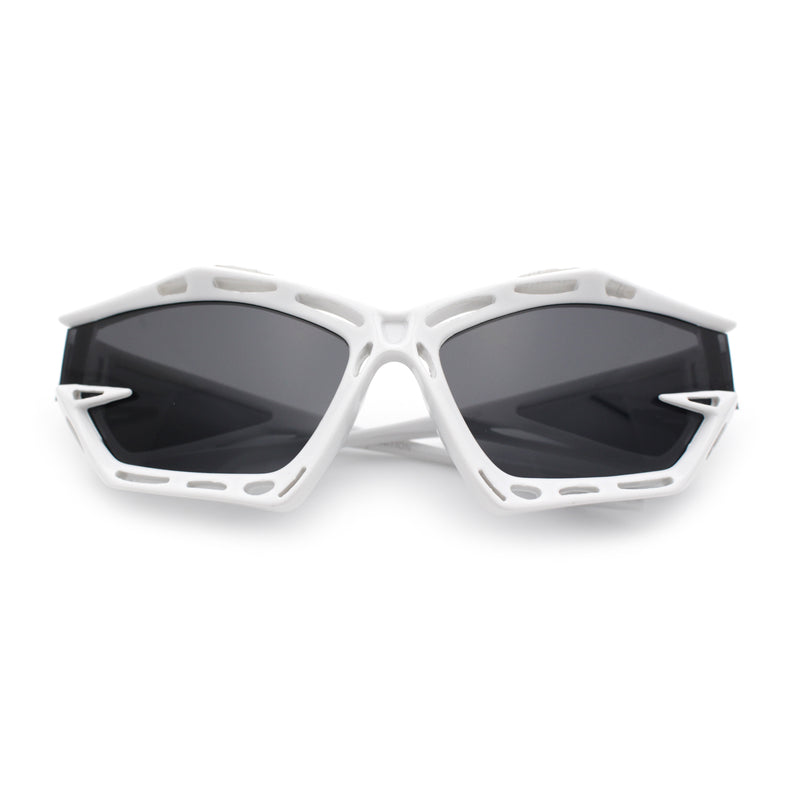 Trendy Y2K Sport Fashion Geometric Vented Oversized Wrap Around Plastic Sunglasses