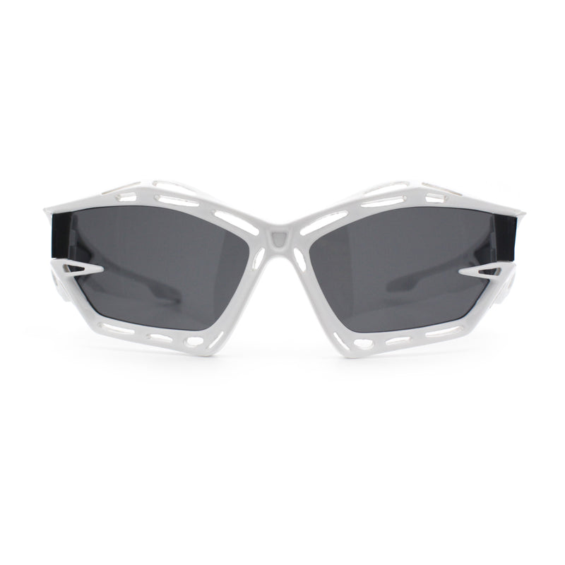 Trendy Y2K Sport Fashion Geometric Vented Oversized Wrap Around Plastic Sunglasses