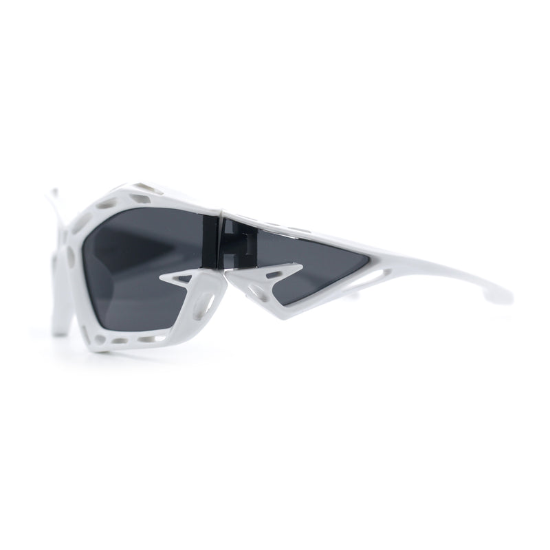 Trendy Y2K Sport Fashion Geometric Vented Oversized Wrap Around Plastic Sunglasses