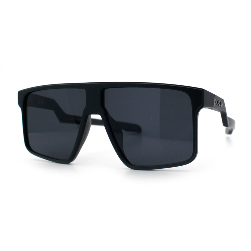 Kush Manly Futuristic Flat Top Bolt Arm All Black Oversized Racer Sunglasses