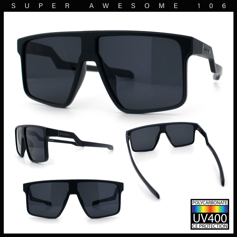 Kush Manly Futuristic Flat Top Bolt Arm All Black Oversized Racer Sunglasses
