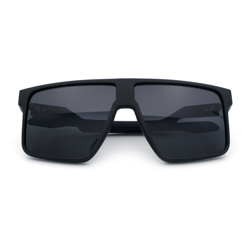 Kush Manly Futuristic Flat Top Bolt Arm All Black Oversized Racer Sunglasses