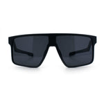 Kush Manly Futuristic Flat Top Bolt Arm All Black Oversized Racer Sunglasses