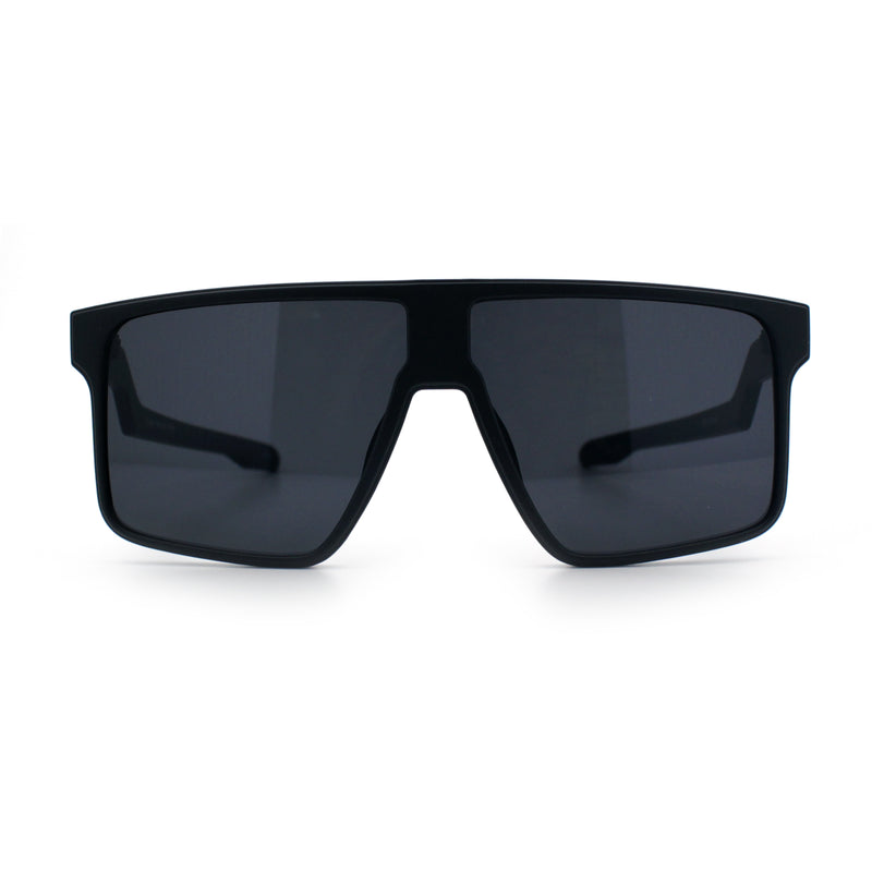 Kush Manly Futuristic Flat Top Bolt Arm All Black Oversized Racer Sunglasses