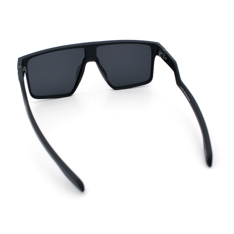 Kush Manly Futuristic Flat Top Bolt Arm All Black Oversized Racer Sunglasses