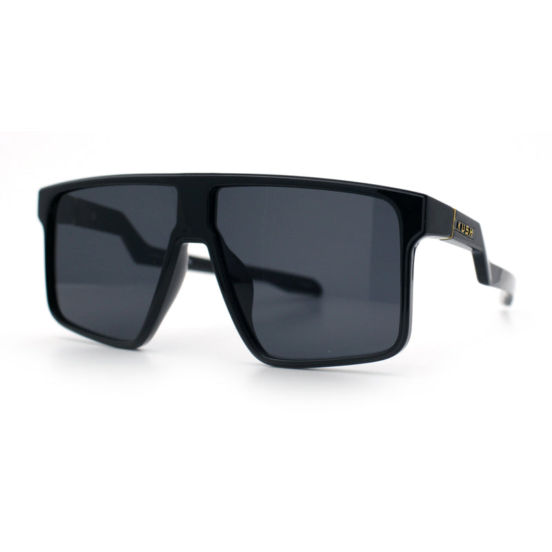 Kush Manly Futuristic Flat Top Bolt Arm All Black Oversized Racer Sunglasses