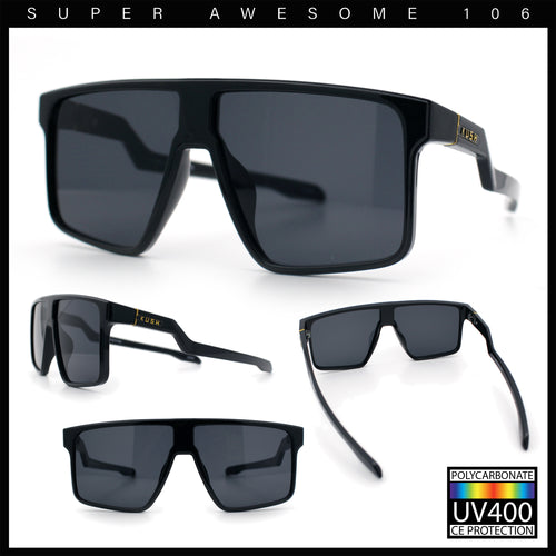 Kush Manly Futuristic Flat Top Bolt Arm All Black Oversized Racer Sunglasses