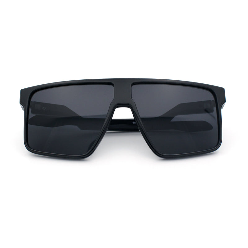 Kush Manly Futuristic Flat Top Bolt Arm All Black Oversized Racer Sunglasses
