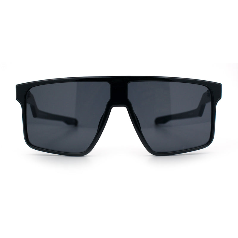 Kush Manly Futuristic Flat Top Bolt Arm All Black Oversized Racer Sunglasses