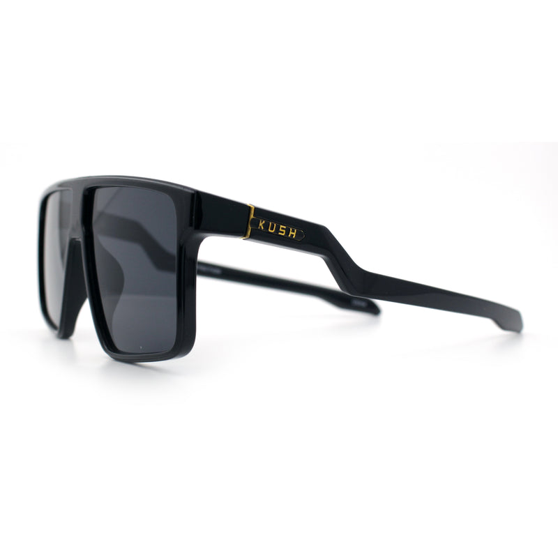 Kush Manly Futuristic Flat Top Bolt Arm All Black Oversized Racer Sunglasses
