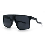 Kush Manly Futuristic Flat Top Bolt Arm All Black Oversized Racer Sunglasses
